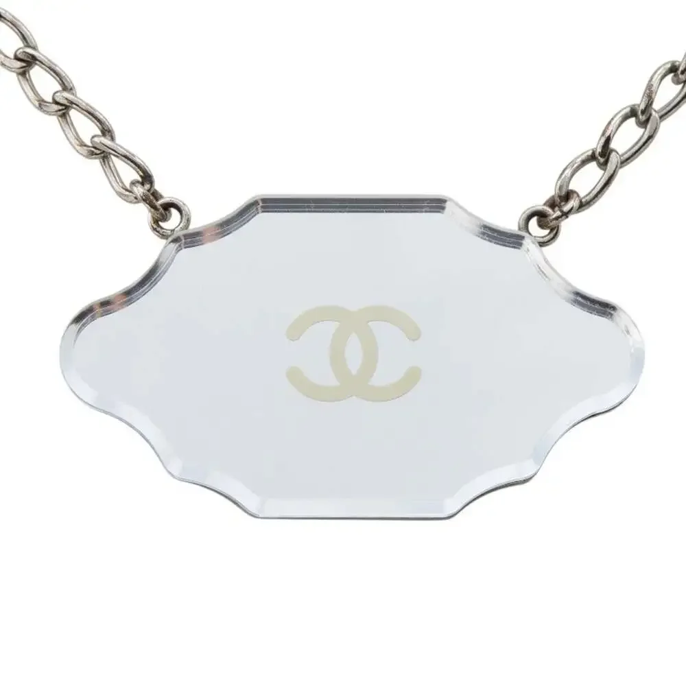 Chanel Cc Logo Pendant Necklace Silver- #250060C70B